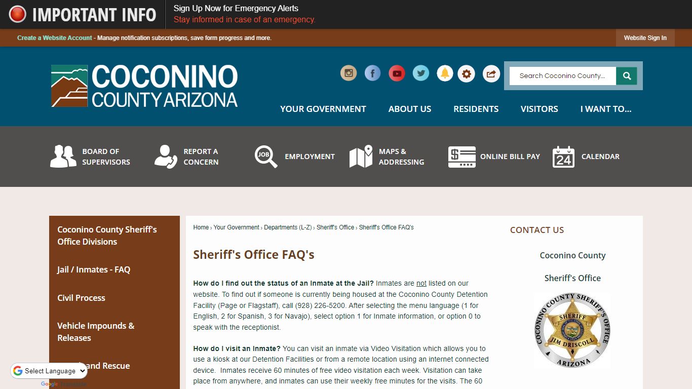 Sheriff's Office FAQ's | Coconino - Coconino County, Arizona