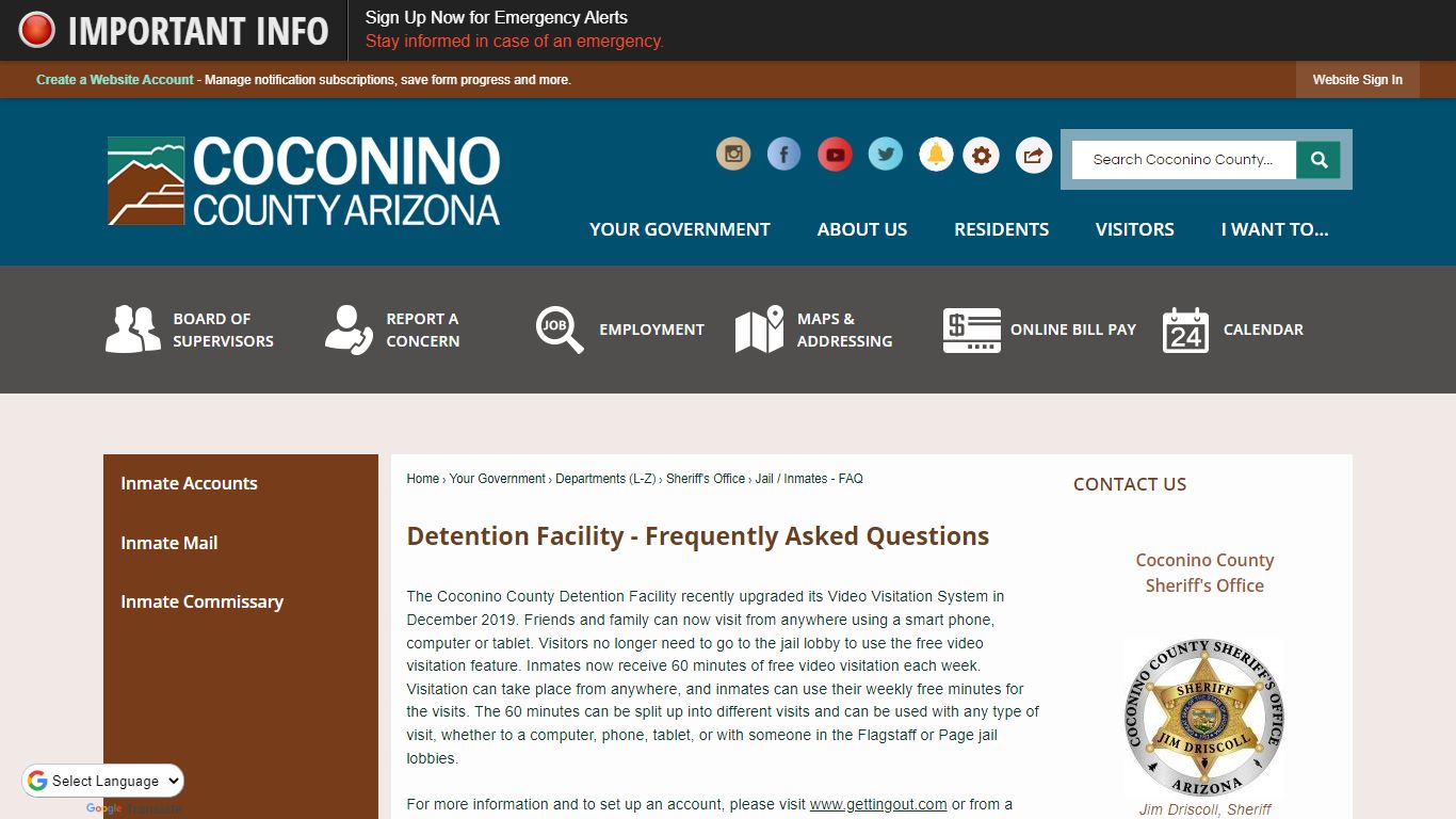 Detention Facility - Frequently Asked Questions | Coconino